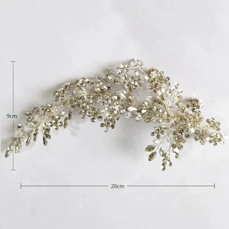 1 Pc SLBRIDAL Handmade Alloy Wired Rhinestone Crystal Flower Leaf Wedding Hair Clip Barrettes Bridal Hair Accessories Women Jewe