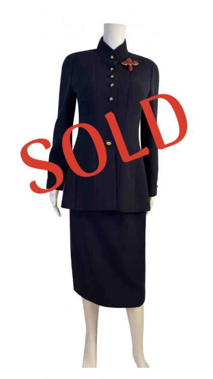 93P/93A 1993 Chanel Boutique Vintage Dark Navy Skirt Suit Set FR 36/38