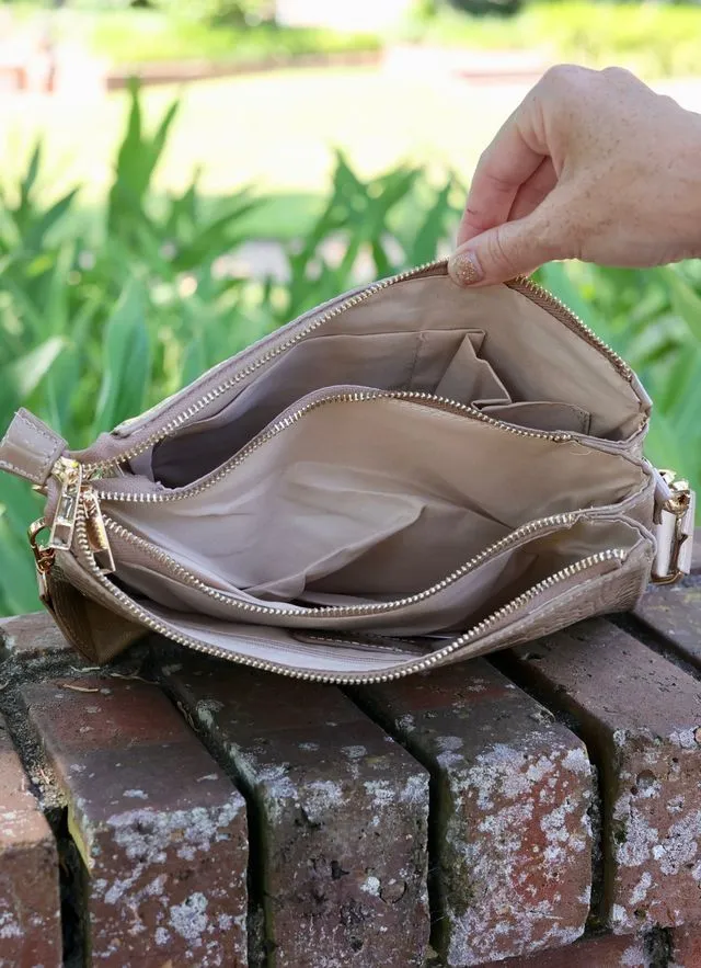 Ariana Crossbody Taupe Patent RESTOCK END OF SEPTEMBER