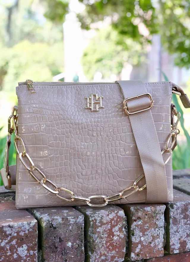 Ariana Crossbody Taupe Patent RESTOCK END OF SEPTEMBER