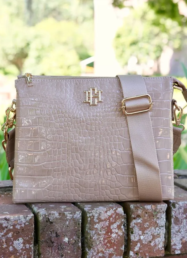 Ariana Crossbody Taupe Patent RESTOCK END OF SEPTEMBER