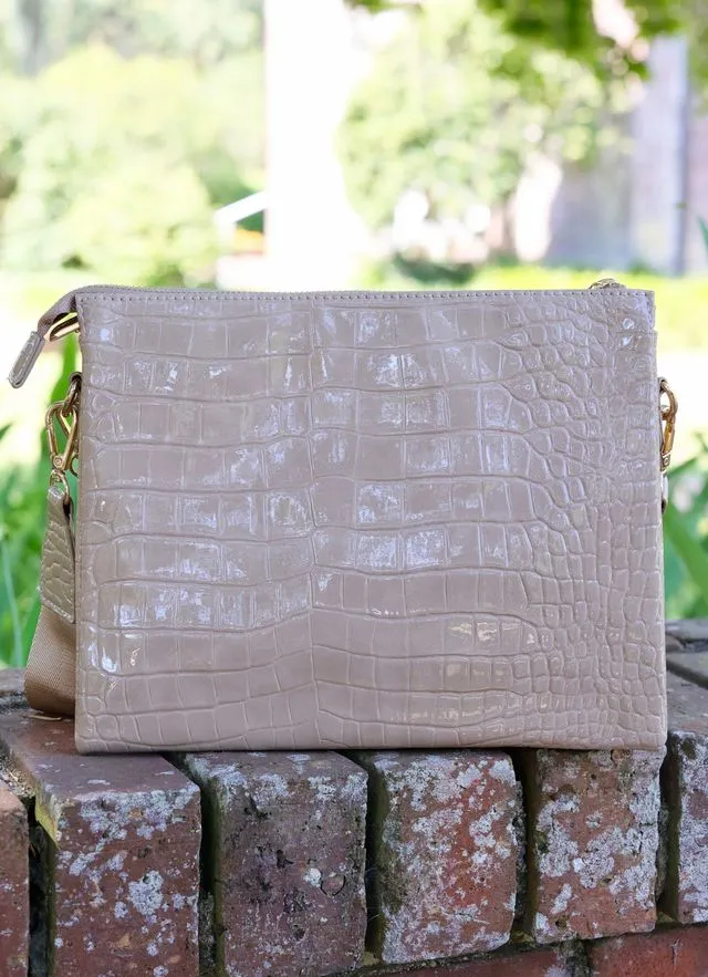 Ariana Crossbody Taupe Patent RESTOCK END OF SEPTEMBER