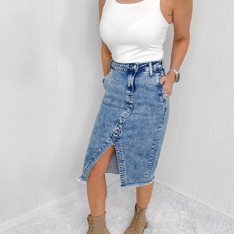 Blakeley Courtney Button Slit Detail Denim Skirt