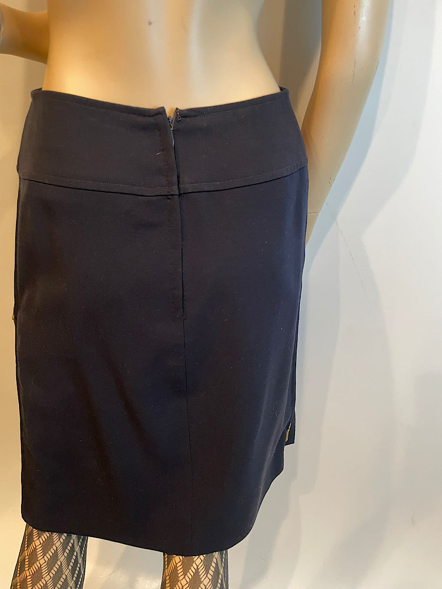 Chanel Vintage 95P, 1995 Spring Dark Navy side zippers Skirt FR 40 US 6