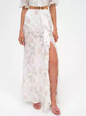 Dakota Floral Maxi Skirt in White