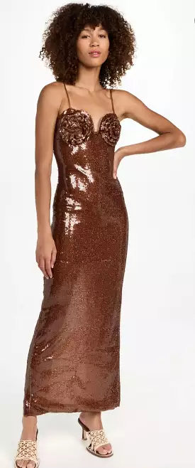 Dur Doux - Sequin Rosette Dress - Brown