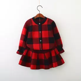 Kids Clothing Set Girls Plaid Skirt Suit