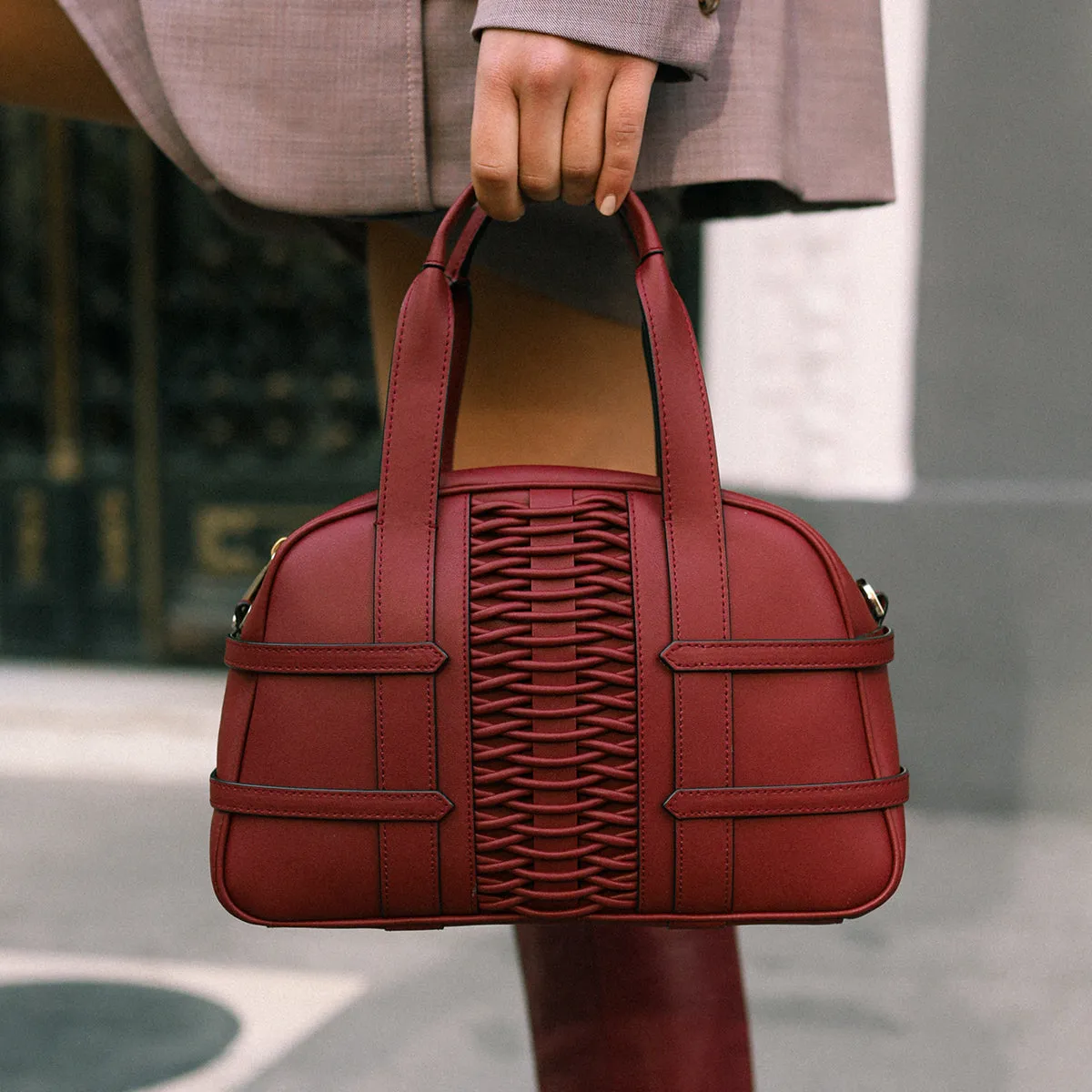 Medium Francesca braided bordeaux satchel