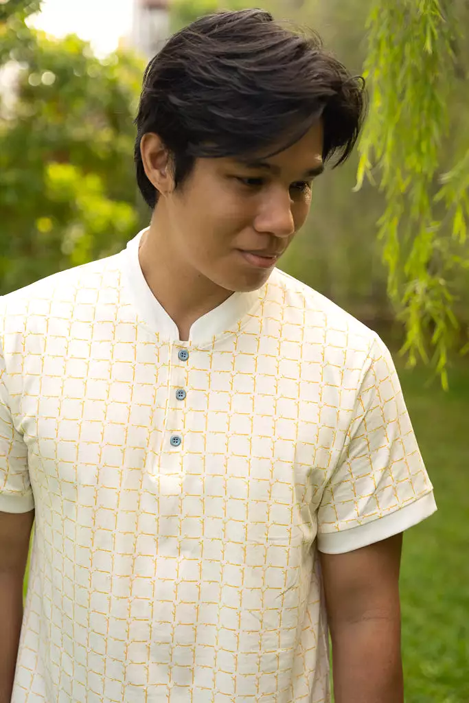 Men's Polo Tee - Cream Bamboo Tiles