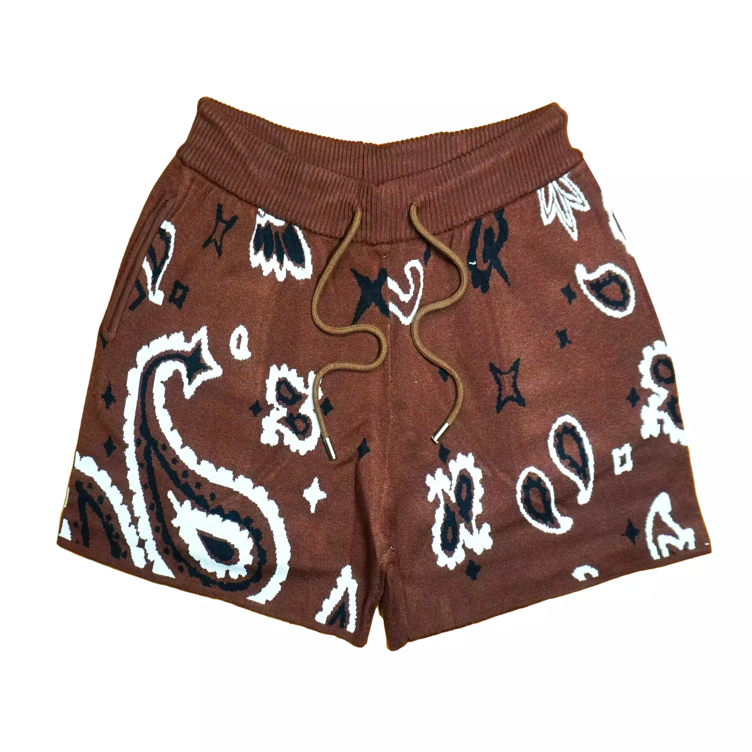 Paisley Print Knit Shorts (Chocolate Brown) /C3