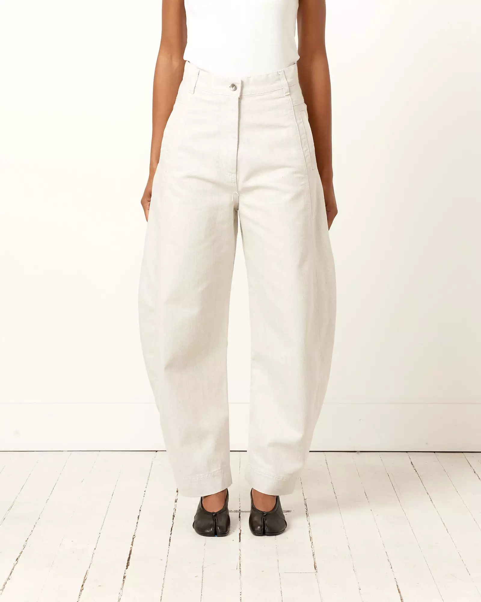 Post Denim Pant in White/Blue