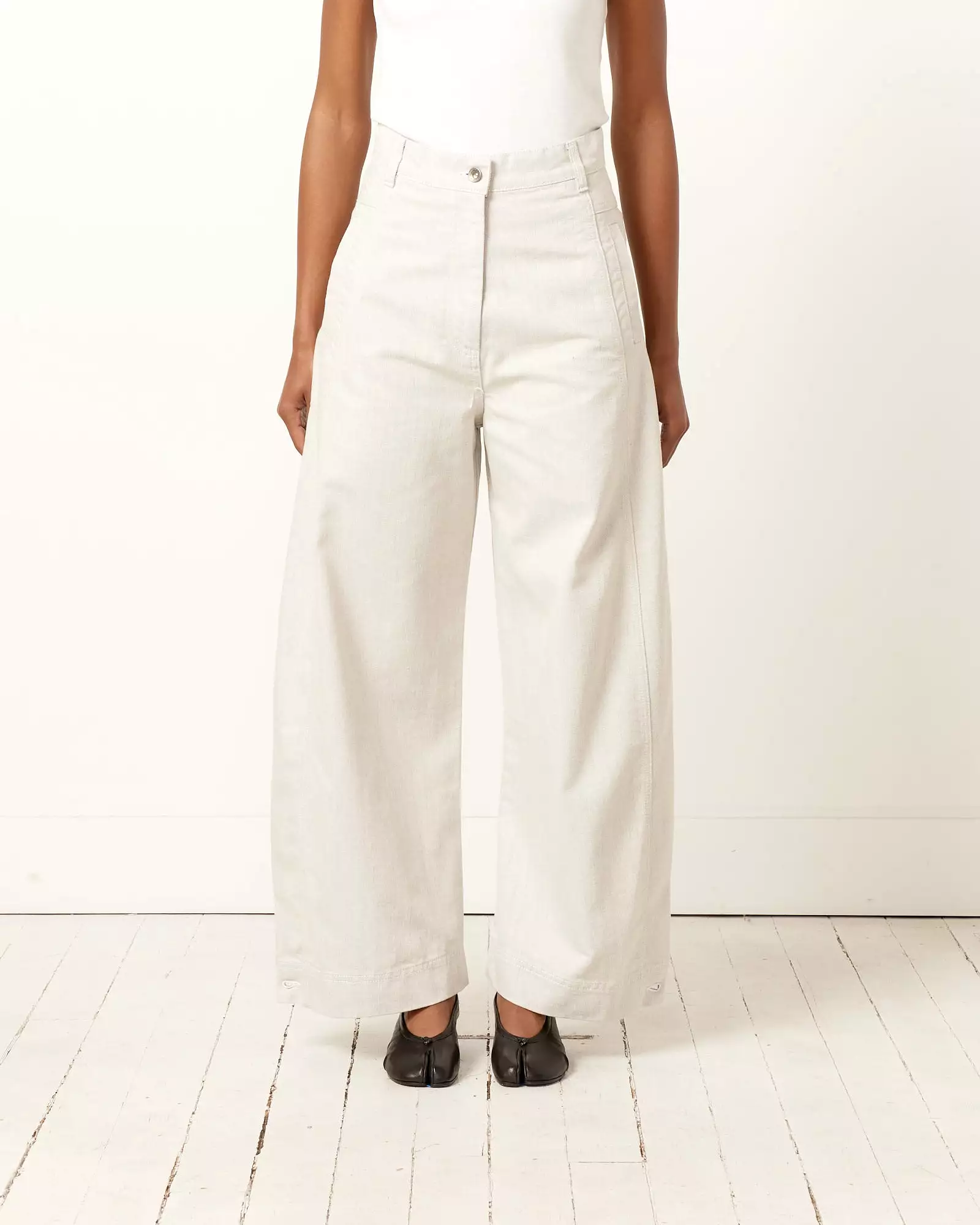 Post Denim Pant in White/Blue