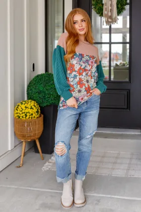 Reign Ribbed Floral Color Block Top