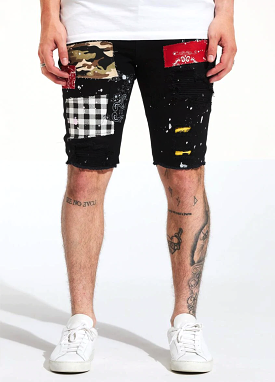 Splatter Patchwork Shorts (Black) /C6