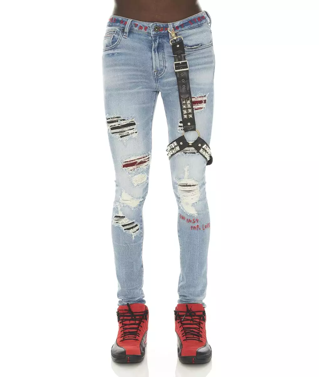 Studded Ripped Denim (Light Blue) /C1