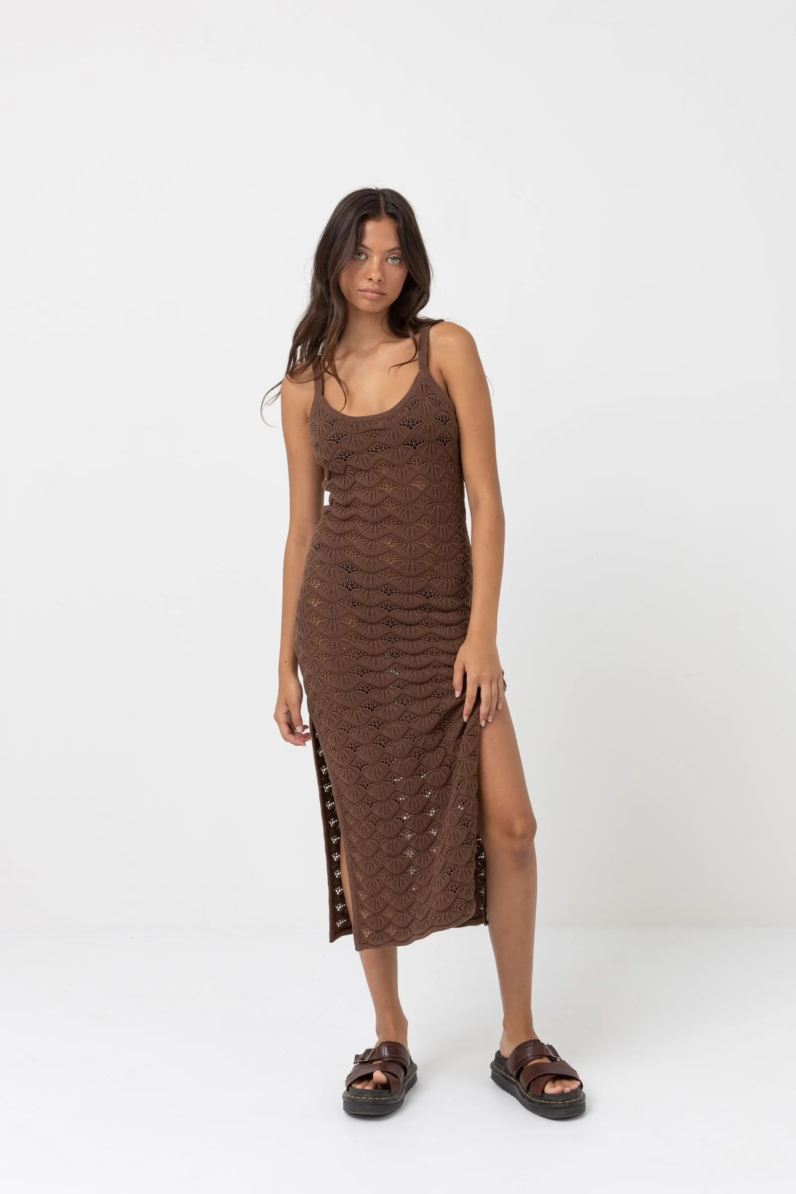 Sunny Knit Midi Dress Chocolate