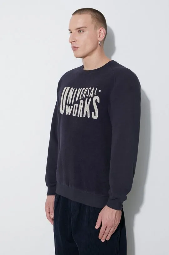 Universal Works cotton sweatshirt MYSTERY TRAIN PRINT SWEAT men's navy blue color 29183