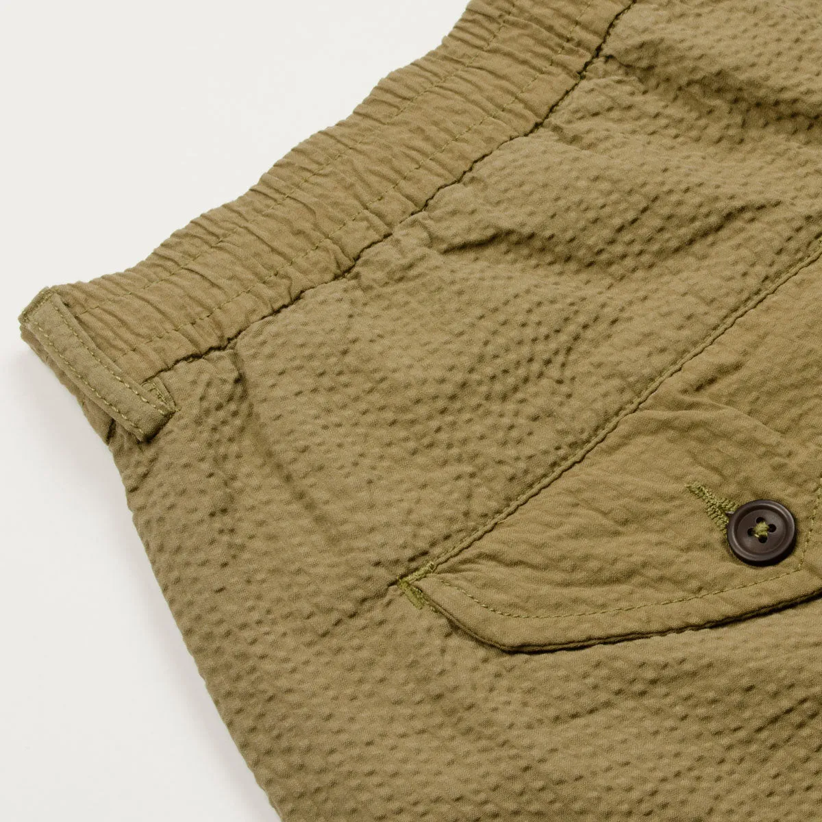 Universal Works - Pleated Track Short Cotton Seersucker - Olive