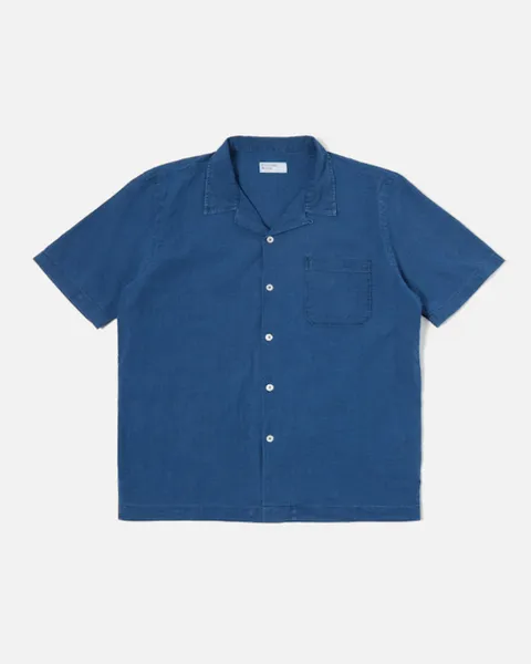 UNIVERSAL WORKS ROAD SHIRT IN WASHED INDIGO SEERSUCKER