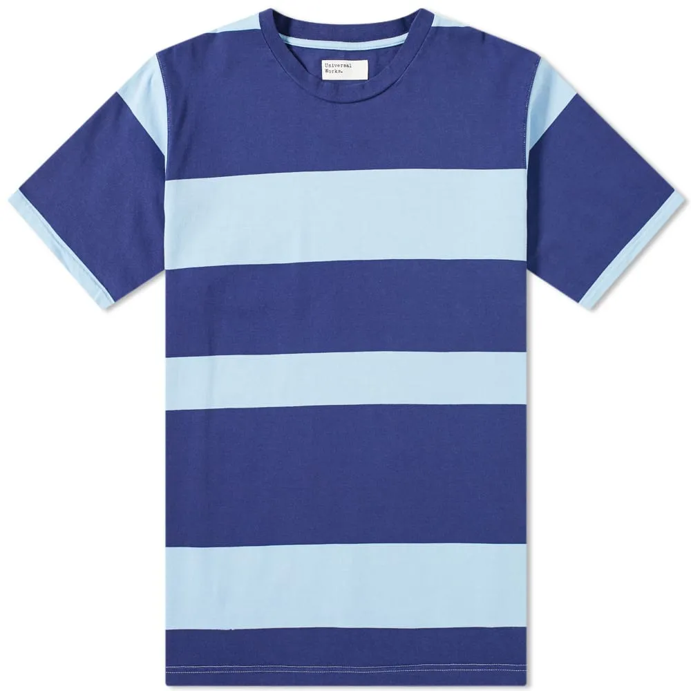 Universal Works Wide Stripe TeeSky Blue & Blueprint