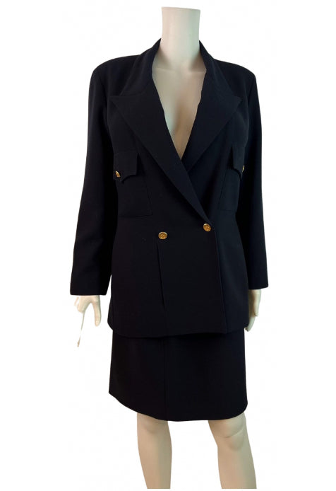 Vintage Chanel 1990’s Dark Navy Blue Skirt Suit FR 38 US 4