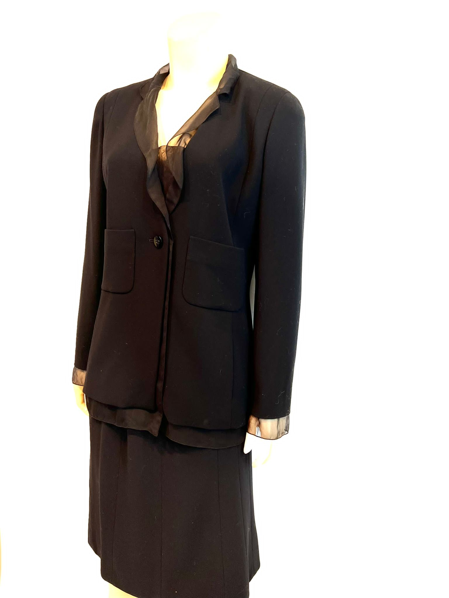 Vintage Chanel 98A 1998 Fall Black Chiffon Skirt Suit FR 38 US 6/8