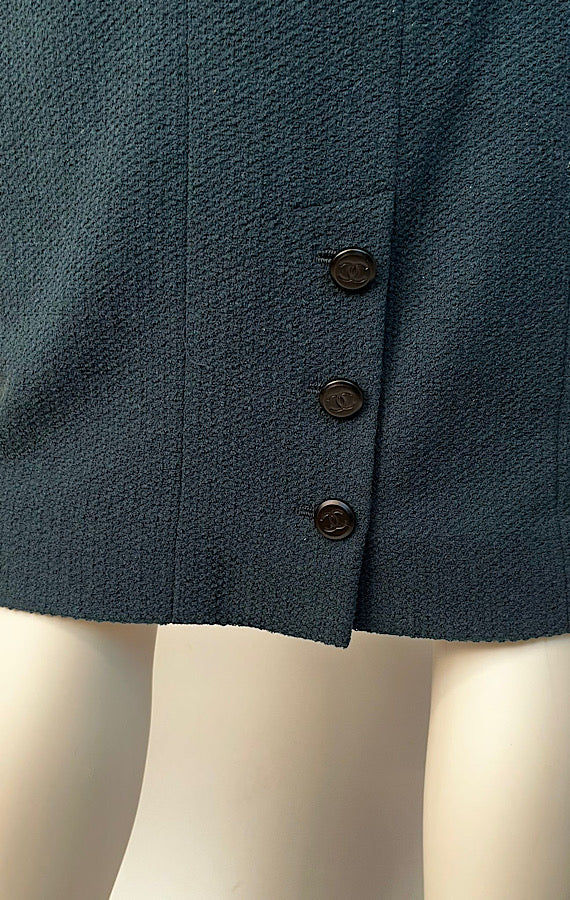 Vintage Chanel 98A 1998 Fall Green Jacket Skirt Suit FR 34 US 4