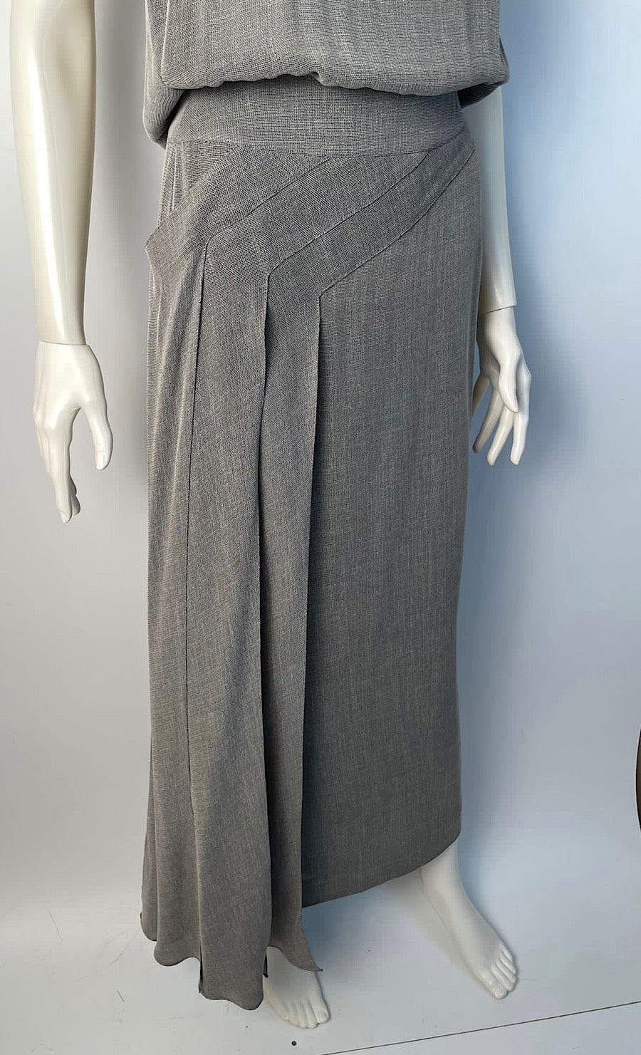 Vintage Chanel 99P 1999 Spring Grey 3 Piece Skirt Blouse Jacket Dress Outfit Set FR 36