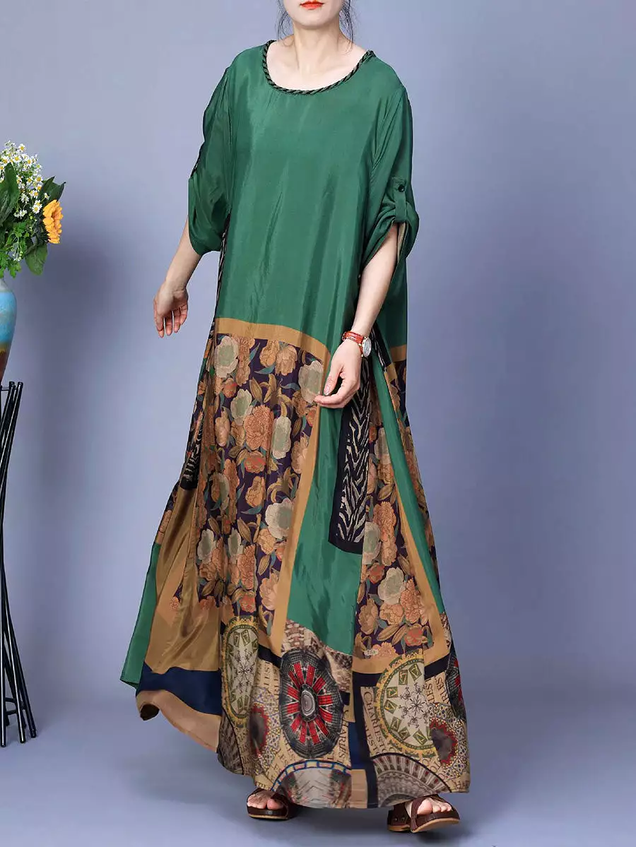 Women Spring Spliced Vintage Maxi Dress CO1026