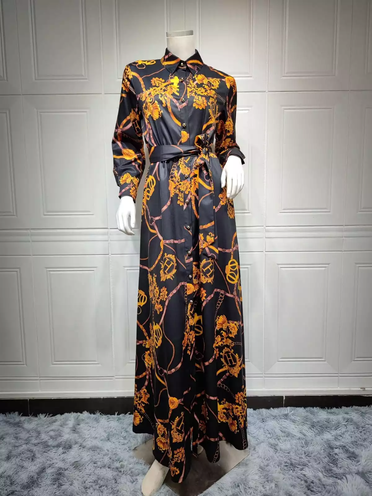 Women Vintage Abaya Hijab Muslim Kaftan Dress S4607095