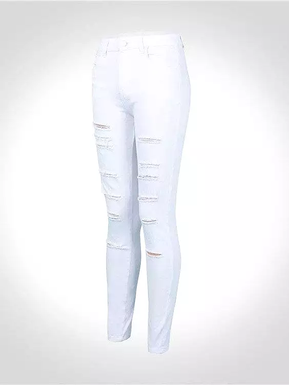 Women's Black and White Designer Denim Jeans with Side Pockets and Cut Out Detail