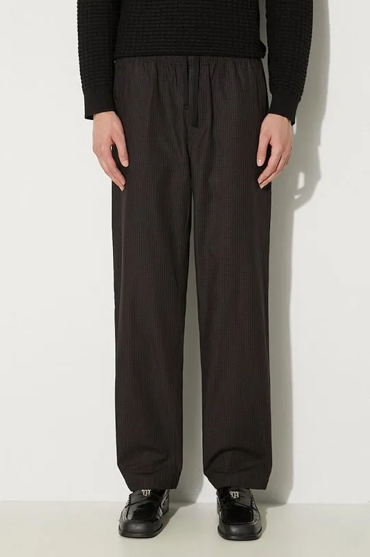 Wood Wood cotton trousers Stanley Crispy Check Trousers black color